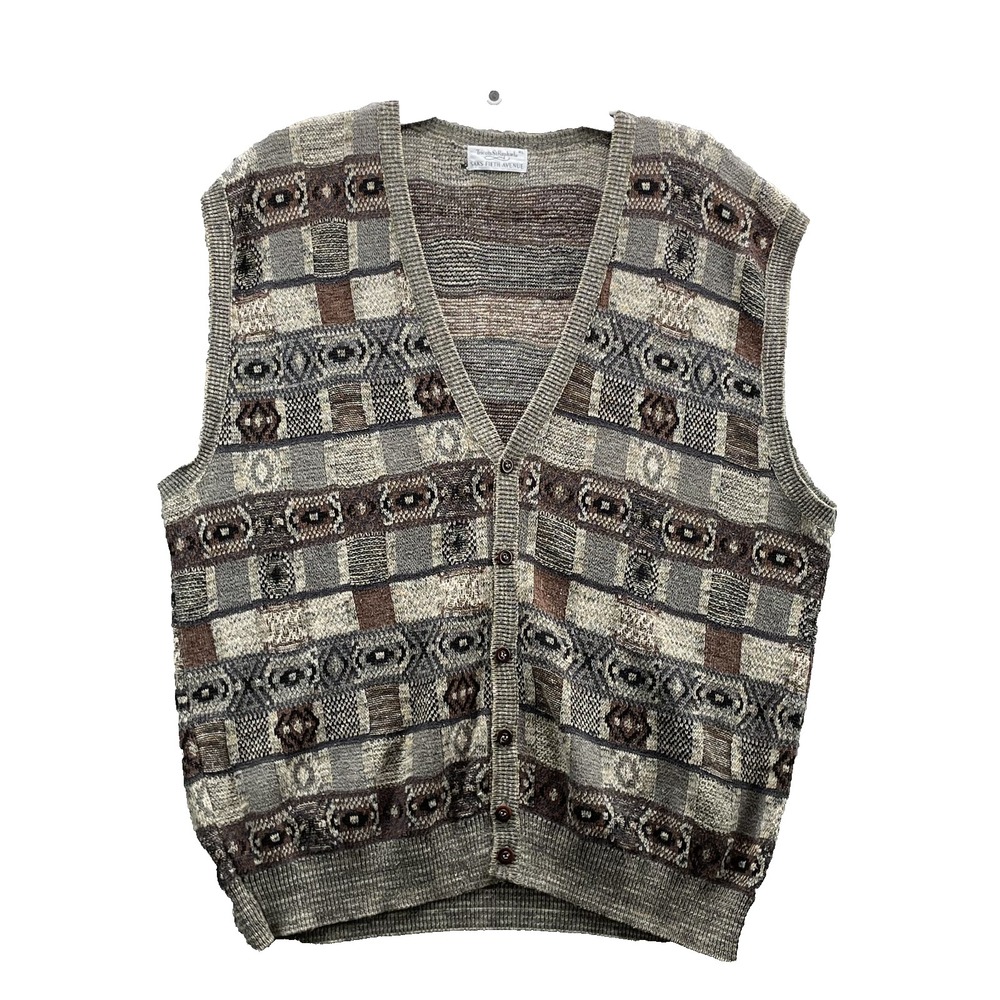 VTG Tricots St Raphael Saks Fifth Ave Vest XL Silk‎ Blend Fisherman Grandpa USA